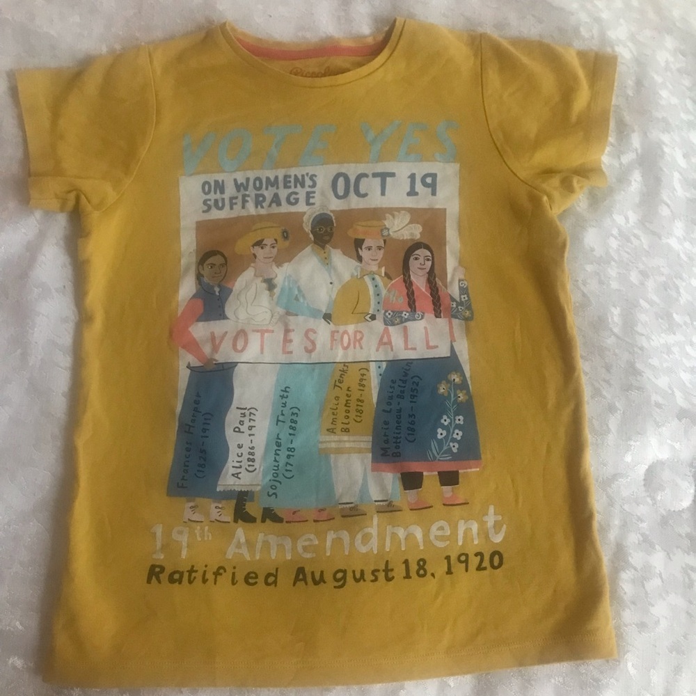 Piccolina Girls' Yellow 19th Amendment Graphic Tee - Votes for All Size 14